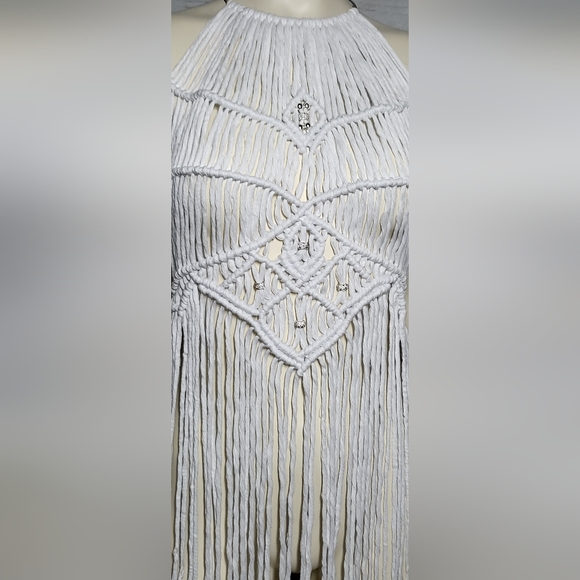 White macrame high low dress, festival dress, beach dress, cover up - Picture 3 of 8